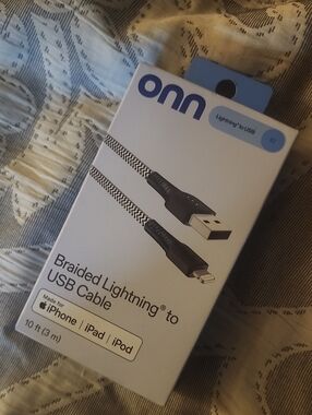 Onn  Braided Lightning to USB Cable — Black & White Iphone, Ipad Or Ipod